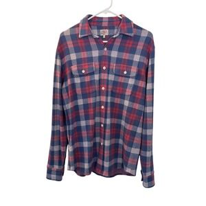 Faherty Stretch Knit Flannel Shirt Mens Small Blue Red Plaid Soft Button Down